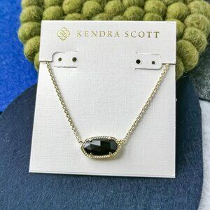 Kendra Scott Elisa Black Opaque Glass Necklace Gold